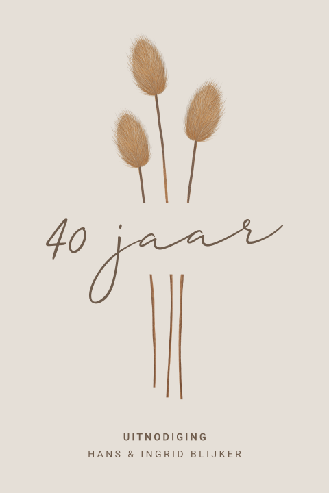 Rustige 40 jaar getrouwd uitnodiging met droogbloemen